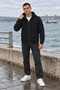 Hooded 3 Thread Full Zipper Hooded and Pocketed Winter Men's Black Sweatshirt - 7