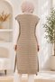 Women's V-Neck Sleeveless Knitted Patterned Double Pocket Soft Textured Relaxed Fit Stylish Casual Mink Knitwear Long Sweater Salopet - 3