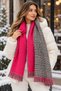 Marbella |   Fuchsia Pink Black White Houndstooth Patterned Double-Sided Women's Shoulder Shawl, Tasseled Winter Warm Scarf - 4