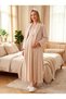 New Season Beige Jacquard Shawl Collar Full Length Winter Breastfeeding Compatible Design Long Sleeve Maternity Pajamas Nightgown Set - 5