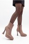 Women's Platform Heeled Pointed Toe Front Stitched Zippered Mink Suede Boots (12 cm Heel) - 3