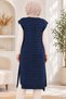 Women's V-Neck Sleeveless Knitted Patterned Double Pocket Soft Textured Relaxed Fit Stylish Casual Navy Blue Knitwear Long Sweater Salopet - 3