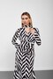 Black and White Judge Collar Long Sleeve Patterned Dress - 5