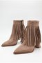 Women's Thick Striped Heeled Pointed Toe Studded Tasseled Mink Suede Western Design Boots - 6