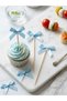Blue Polka Dot Satin Bow Long Toothpicks 10 Pieces 16 cm - 8