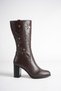 Women's Genuine Leather Star and Laser Cut Detailed Heeled Boots - Brown - 3