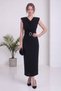 Women's Evening Dress Midi Length Degaje Collar Belted Stone Woven Black, Brown, Burgundy - 3