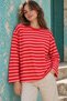 Women's Red Pink Striped Oversize Long Sleeve T-Shirt - 5