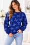 Women's Long Sleeve Crew Neck Bow Patterned Relaxed Cut Trend Elegant Casual Navy Blue Sweater