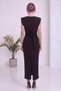 Women's Evening Dress Midi Length Degaje Collar Belted Stone Woven Black, Brown, Burgundy - 7