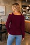 Women's V-Neck Long Sleeve Off-Shoulder Knitted Textured Soft Stylish Casual Burgundy Knitwear Sweater - 3