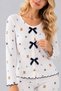 Women's Patterned Bow Detailed Buttoned Long Sleeve Camisole Pajama Set - 5