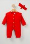 Ruffle Detailed Wooden Buttoned Corduroy Baby Romper and Headband Set - 4