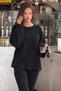 Women's Relaxed Fit Sweatshirt Basic Black – Crew Neck, 3 Thread Ribbed, Drop Shoulder, Wide Sleeves - 2