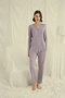 Long Sleeve Button down V Neck Pajama Set - 2
