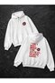 Slogan Back and Front Printed Hooded Oversize Cotton White Sweatshirt - 3