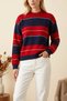 Women's Long Sleeve Soft Textured Comfortable Fit Basic Crew Neck Striped Knitwear Sweater - 3