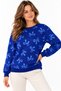 Women's Crew Neck Long Sleeve Bow Patterned Soft Textured Relaxed Fit Stylish Casual Navy Blue Sweater - 5