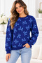 Women's Long Sleeve Crew Neck Bow Patterned Relaxed Cut Trend Elegant Casual Navy Blue Sweater - 6
