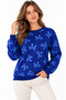Women's Crew Neck Long Sleeve Bow Patterned Soft Textured Relaxed Fit Stylish Casual Navy Blue Sweater - 2
