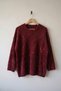 Women's Burgundy Diamond Patterned Sequin Embroidered Crew Neck Soft Textured Fuzzy Sweater - 5