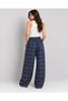 Women's Navy Blue 8253 Gabardine Plaid Trousers with Elastic Waist - 3