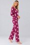 Women's Patterned Bow Detailed Buttoned Long Sleeve Camisole Pajama Set - 3