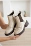 Women's Patent Leather Shiny Metal Accessory Zippered Thick Heeled Chelsea Boots - 3