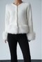 Women's Cream Color Wool Knit Cardigan with Snap Fasteners and Fur Detail