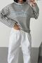 Women's Blue Striped Oversized Printed Crew Neck Long Sleeve Sweatshirt Nbg142 - 3