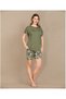 Stylish Design Floral Patterned Green Short-Sleeved Viscose Pajama Set with Shorts - 2