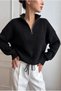 Black Regular Half Fisherman Collar Plain Knitwear Sweater - 3