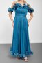 Indigo ruffled chiffon evening dress with flywheel and straps - 7