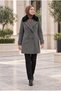 Fur Collared Short Cashmere Coat Anthracite 14131 - 2