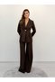 Valeria Women's Waist-Fitted Single-Button Blazer Jacket Wide-Leg Pants Bitter Brown Two-Piece Suit