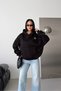 Women's Black Oversized Hooded Sweatshirt with Stone Star Details Nbg141 - 4