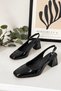 Open Back Patent Leather Thick Heeled Shoes - Black