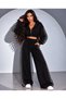 Women's stone print detailed zippered crop sweatshirt and wide leg tracksuit set
