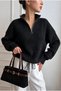 Black Regular Half Fisherman Collar Plain Knitwear Sweater