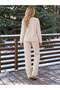 Women's Long Sleeve Patterned Report Fabric Soft Pajama Set – Relaxed Fit Crew Neck Bottom Top Set - 3