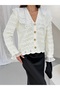 Chiffon Flounce Collar Gold Button Openwork Knitwear Cardigan 1108 - - 3