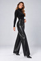 Women's Black Loose-Leg Leather Pants - 2