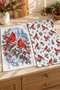 Winter Cardinal Red Bird Snowflake Snowy Branch Cream Christmas Patterned Set of 2 Kitchen Towels 35X55 - 5