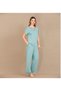 Viscose Stylish Design Lace Embroidered Mint Green Short Sleeve Pajama Set - 2