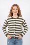 Women's Striped Pearl Button Detailed Crew Neck Knitwear Cardigan - 3