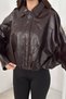 Women's Vintage Bat Sleeve Oversize Faux Leather Bomber Jacket - 4