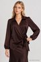 Shirt Collar Wrap-Around Satin Surface Blouse Lgk0010 Brown - 3