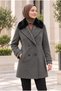 Fur Collared Short Cashmere Coat Anthracite 14131