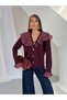 Chiffon Flounce Collar Gold Button Openwork Knitwear Cardigan 1108 - - 2