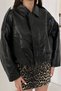 Women's Vintage Bat Sleeve Oversize Faux Leather Bomber Jacket - 4